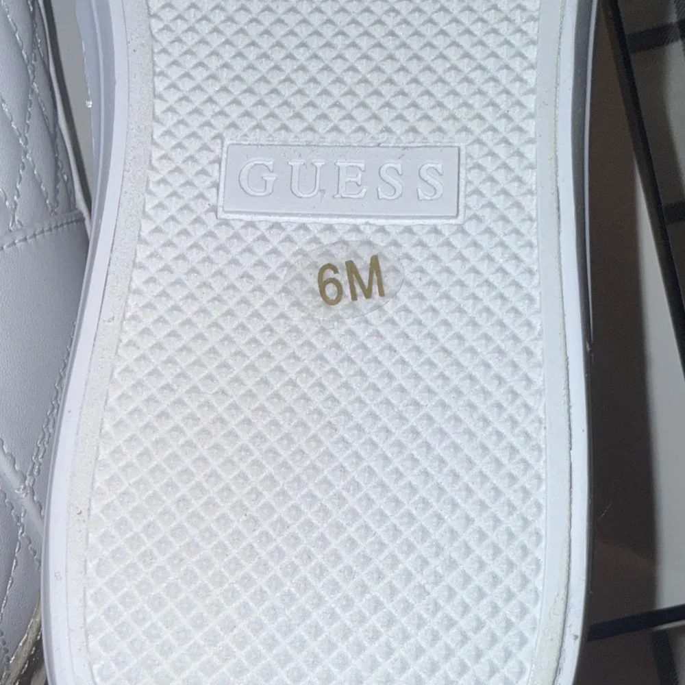 Guess Women's White and Gold Quilted Sneakers